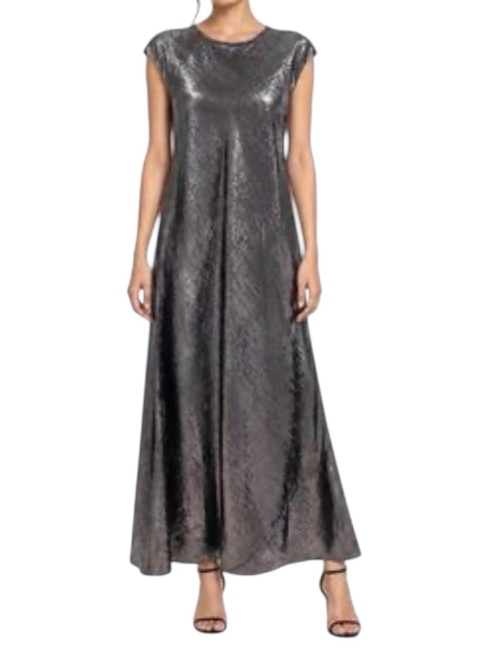 Banana Republic bias-cut satin cap sleeve maxi dress in Metallic Silver size XL